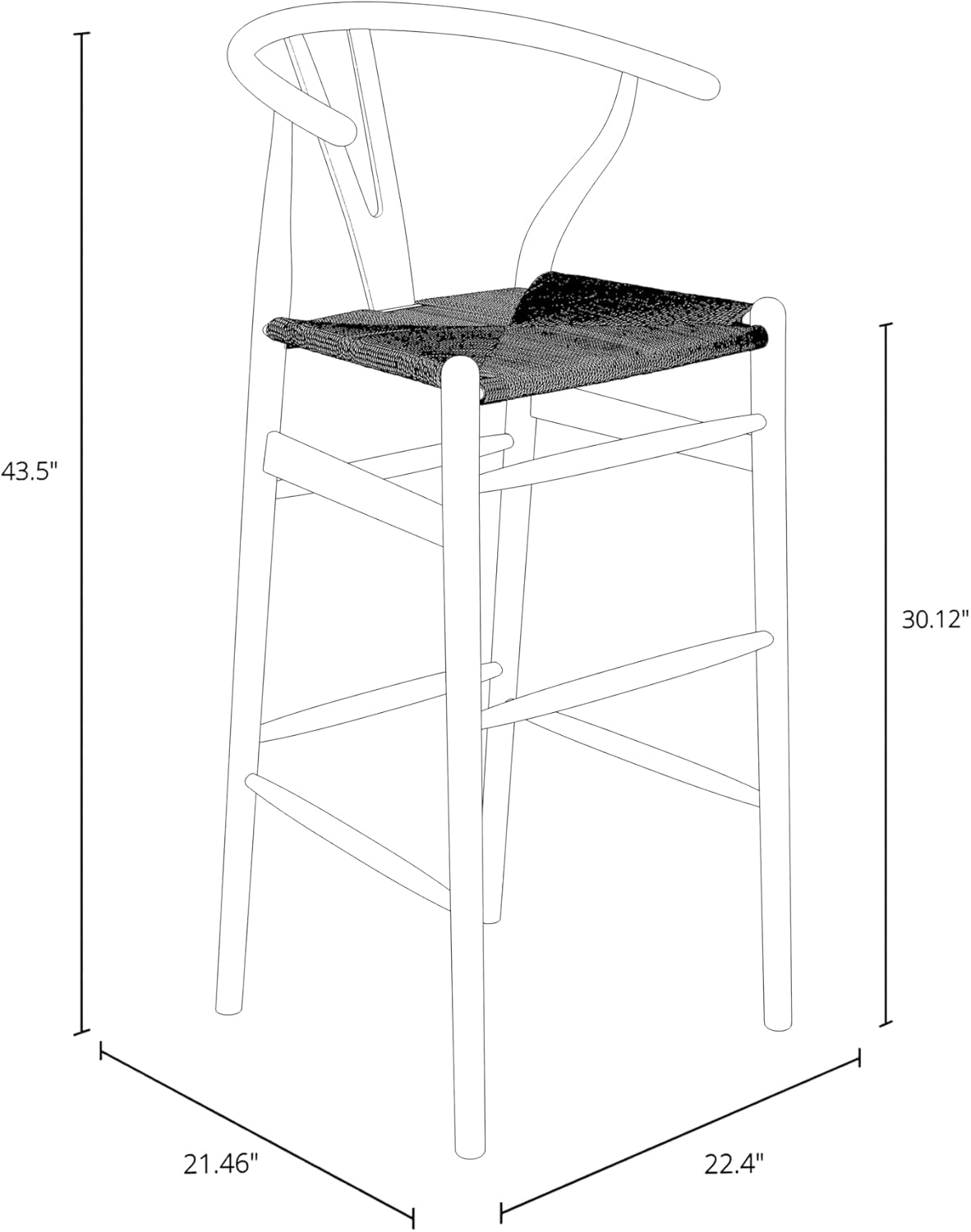nmod Wishbone Bar Stool, Black/White