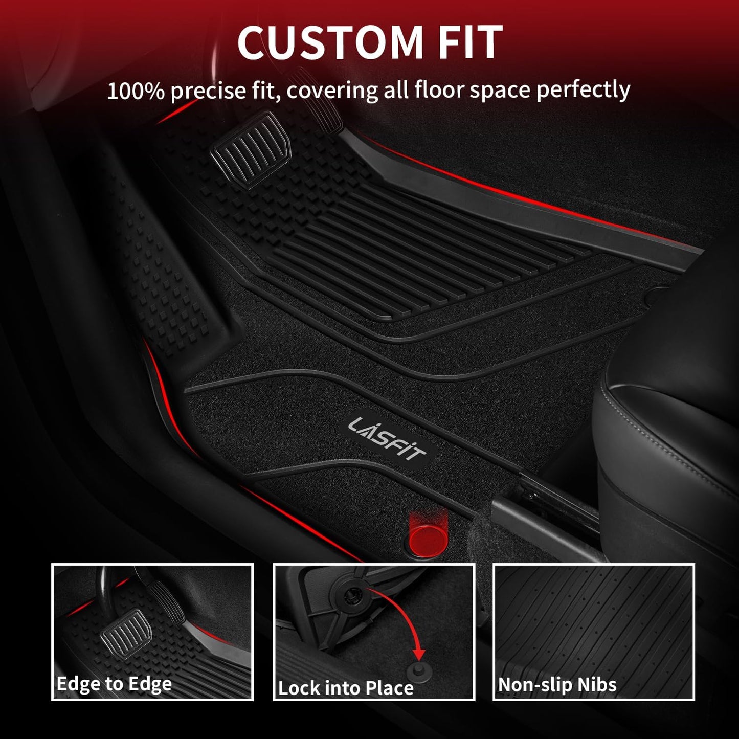 LASFIT Floor Mats & Trunk Mat for Tesla Model 3 Highland 2025 2024 Custom Fit TPE All Weather 1st & 2nd Row