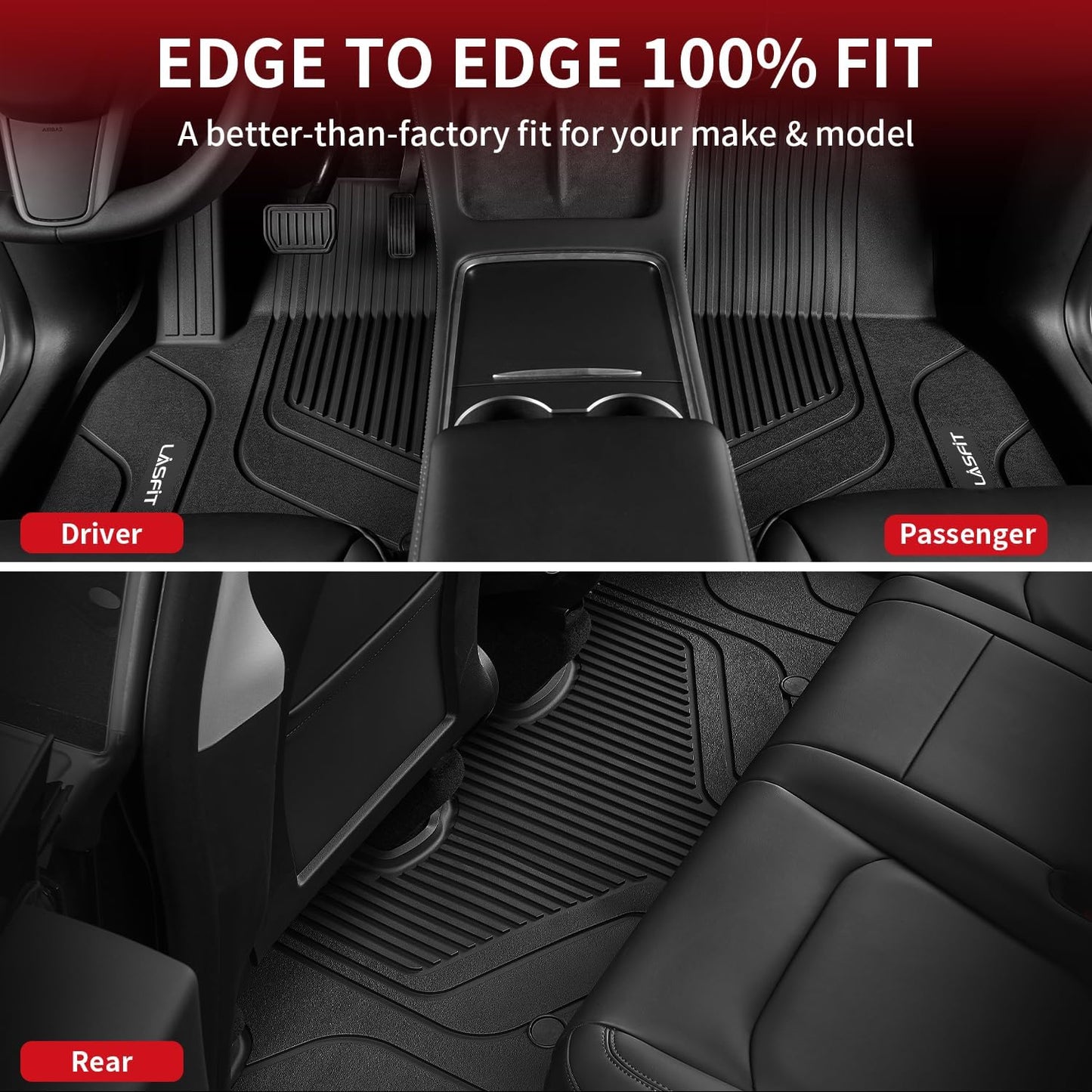 LASFIT Floor Mats & Trunk Mat for Tesla Model 3 Highland 2025 2024 Custom Fit TPE All Weather 1st & 2nd Row