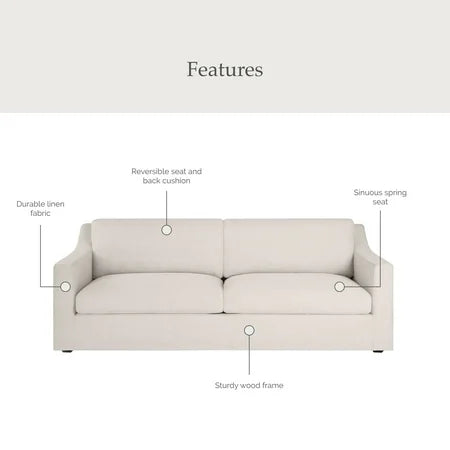 NEW My Texas House Briar 87” Sofa, Cream Linen Fabric