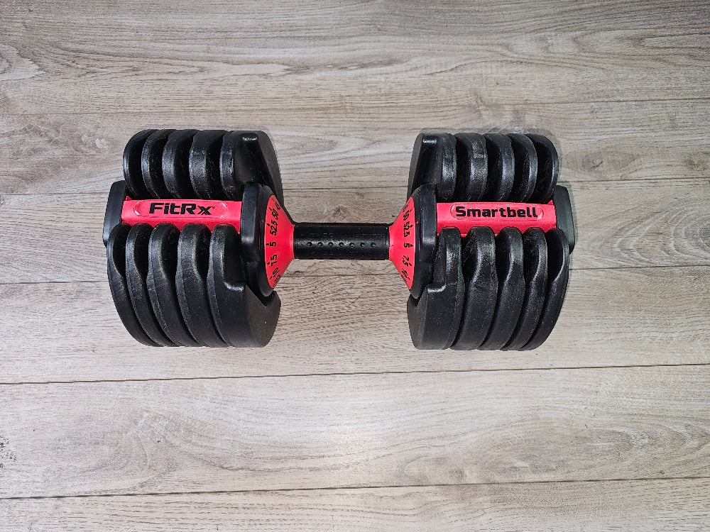 FitRx Adjustable Dumbbells, 52.5lb SmartBell Dumbbell Set with Quick-Select Weights for Home Gym