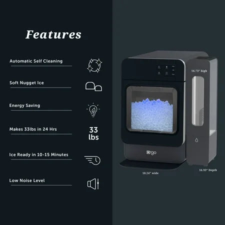 Orgo Products The Sonic Countertop Ice Maker, Nugget Ice Type, Black