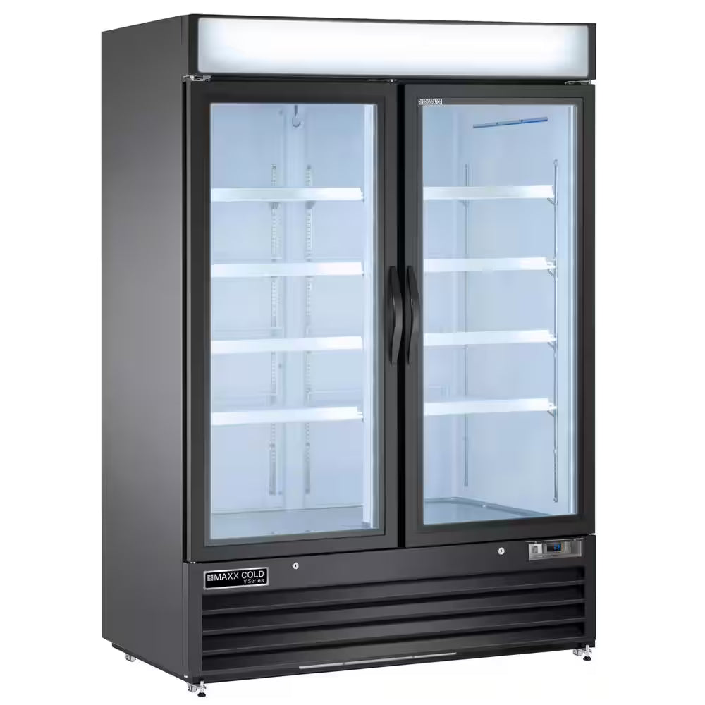 V-Series 54 in. 48 cu. ft. Freezer Manual Defrost Upright Freezer in Black Double Glass Door Ice Merchandiser