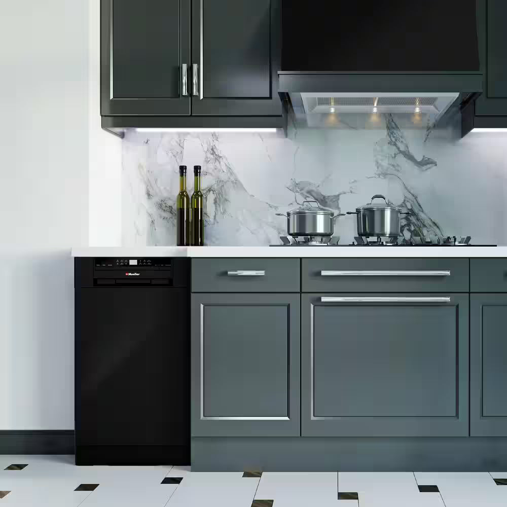 18 in. Black Stainless Steel Front Control Digital Built-In Dishwasher with 3-Stage Filtration, 6 Smart Wash Programs