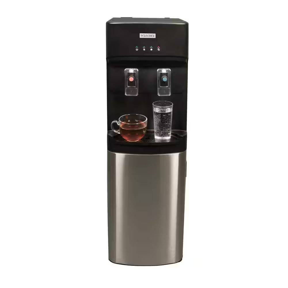 3 or 5 Gal. Bottom Load Water Dispenser Black and Stainless Steel with Hot and Cold Water Functions