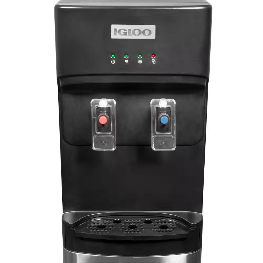 3 or 5 Gal. Bottom Load Water Dispenser Black and Stainless Steel with Hot and Cold Water Functions