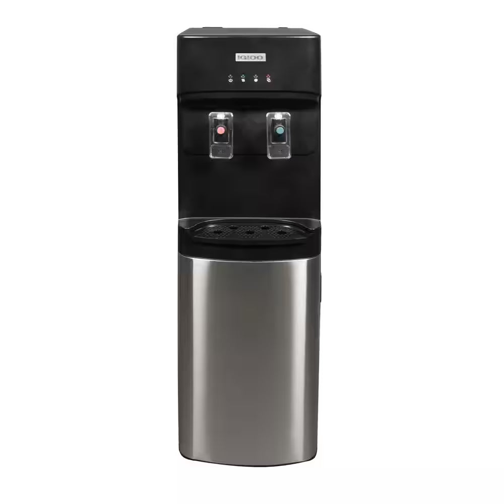 3 or 5 Gal. Bottom Load Water Dispenser Black and Stainless Steel with Hot and Cold Water Functions