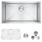 Modern Brushed Nickel 18-Gauge Stainless Steel 32 in. Single Bowl Undermount