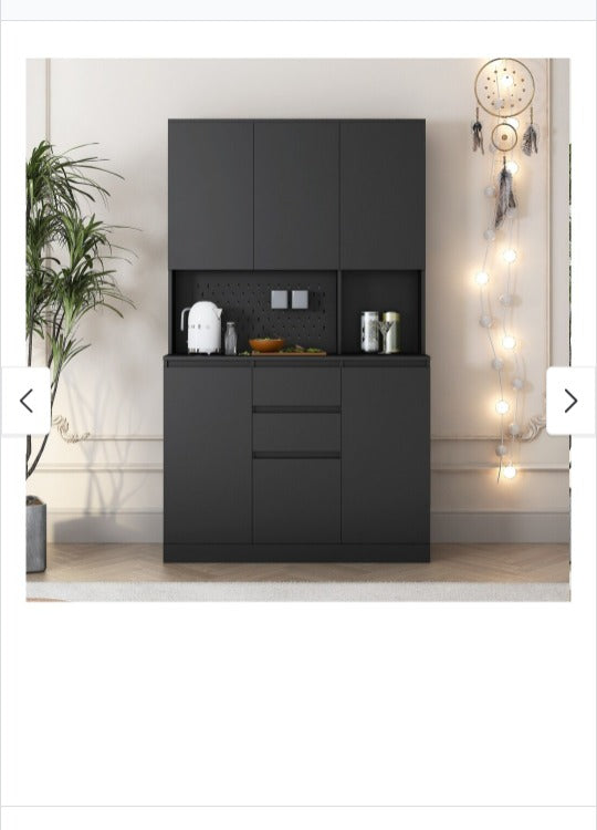 BLACK Freestanding kitchen storage, sideboard with charging station S00002