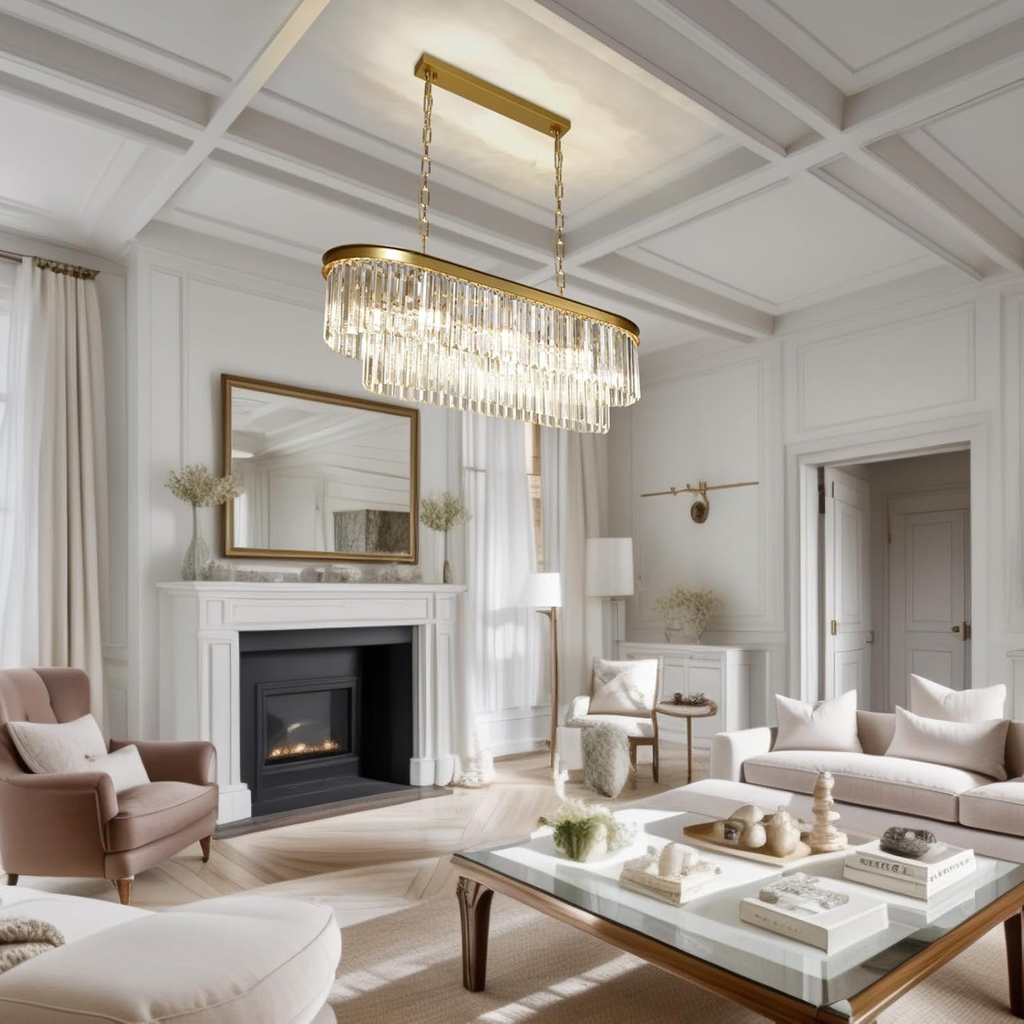 Inch Large Gold Crystal Chandelier, 8-Light Linear Modern Crystal Chandelier