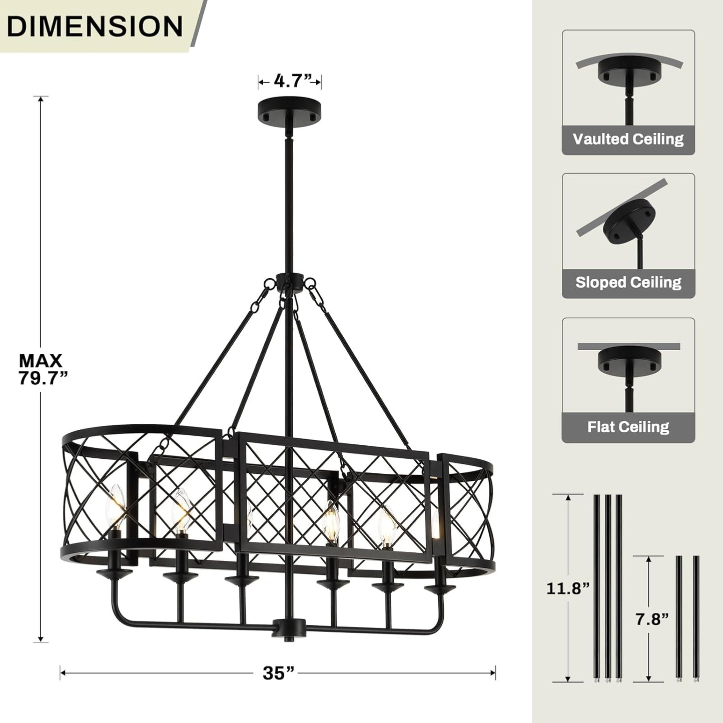 35" Farmhouse Pendant Light Fixtures for Dining Room Linear Black Kitchen Island Lighting Modern Rustic Chandelier for Living Room Foyer