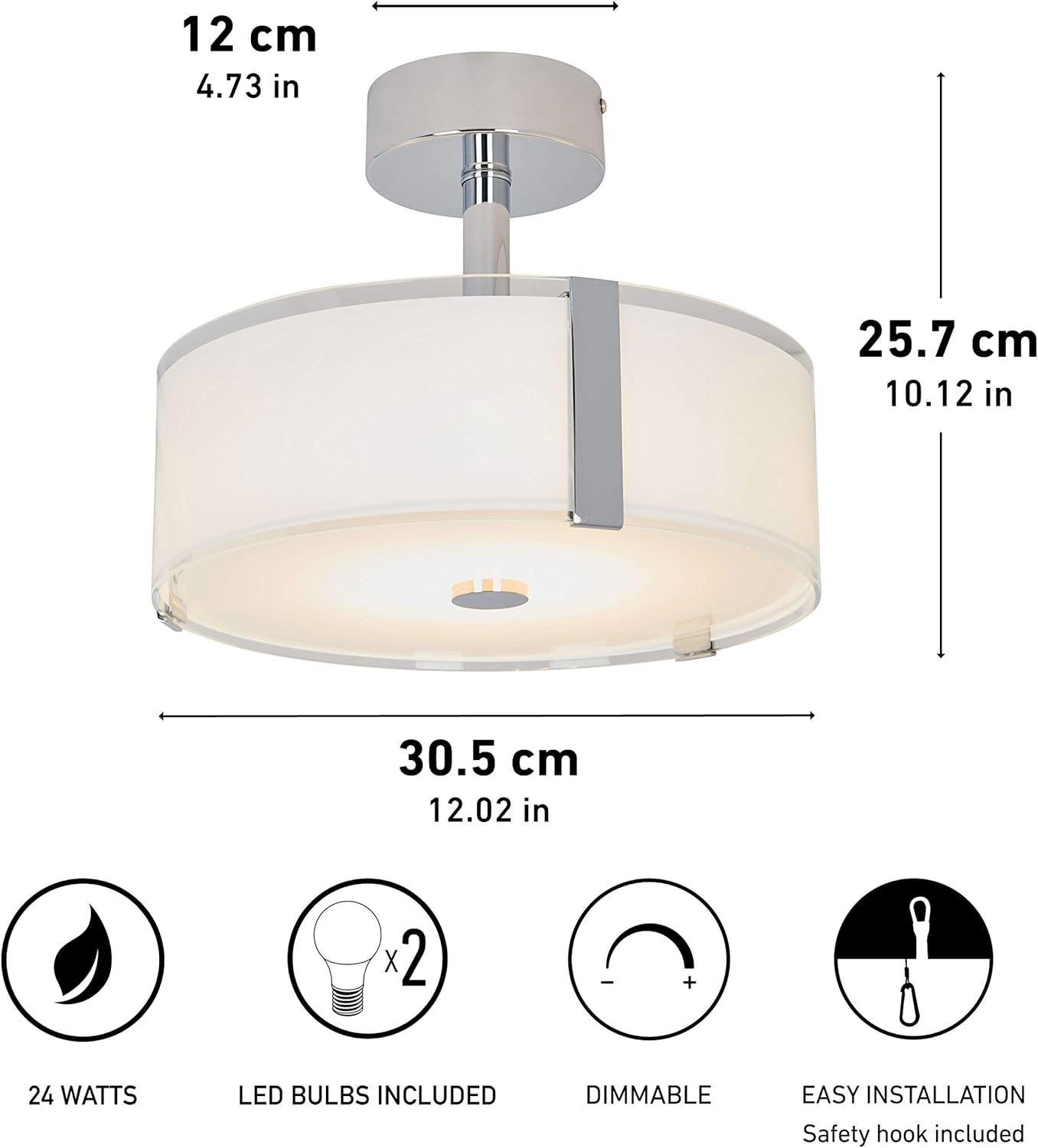 Artika SUB-C2 Subway SFM Semi-Flushmount, Chrome