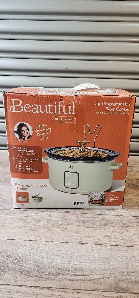 Beautiful 4Qt Slow Cooker with Touch-Activated Display, Sage Green by Drew Barrymore
