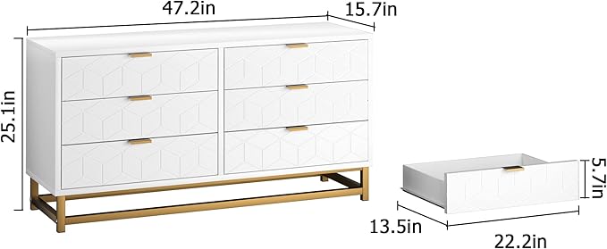 Chests of Drawers, Sideboard with 6 Drawers for Bedroom, Living Room, Dining Room Storage Dresser Cabinet-White