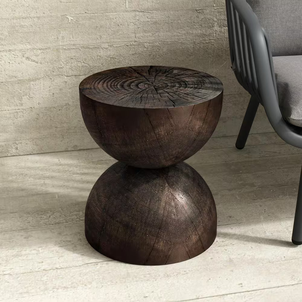 NEW Alina 14.5 in. Round Fiber Clay End Table - Dark Brown Finish for Indoor or Outdoor