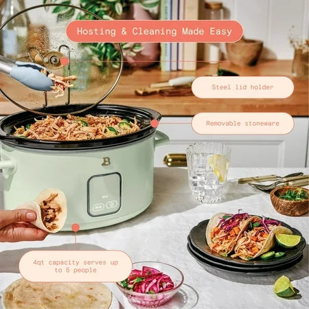 Beautiful 4Qt Slow Cooker with Touch-Activated Display, Sage Green by Drew Barrymore
