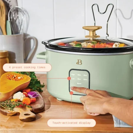Beautiful 4Qt Slow Cooker with Touch-Activated Display, Sage Green by Drew Barrymore