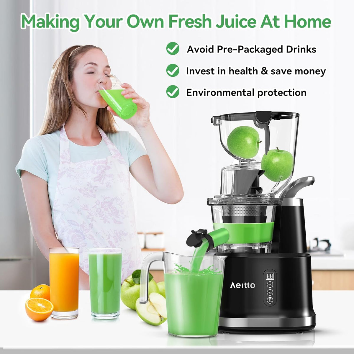 Aeitto Cold Press Juicer, Juicer Machines with Large Feed Chute, Large Capacity
