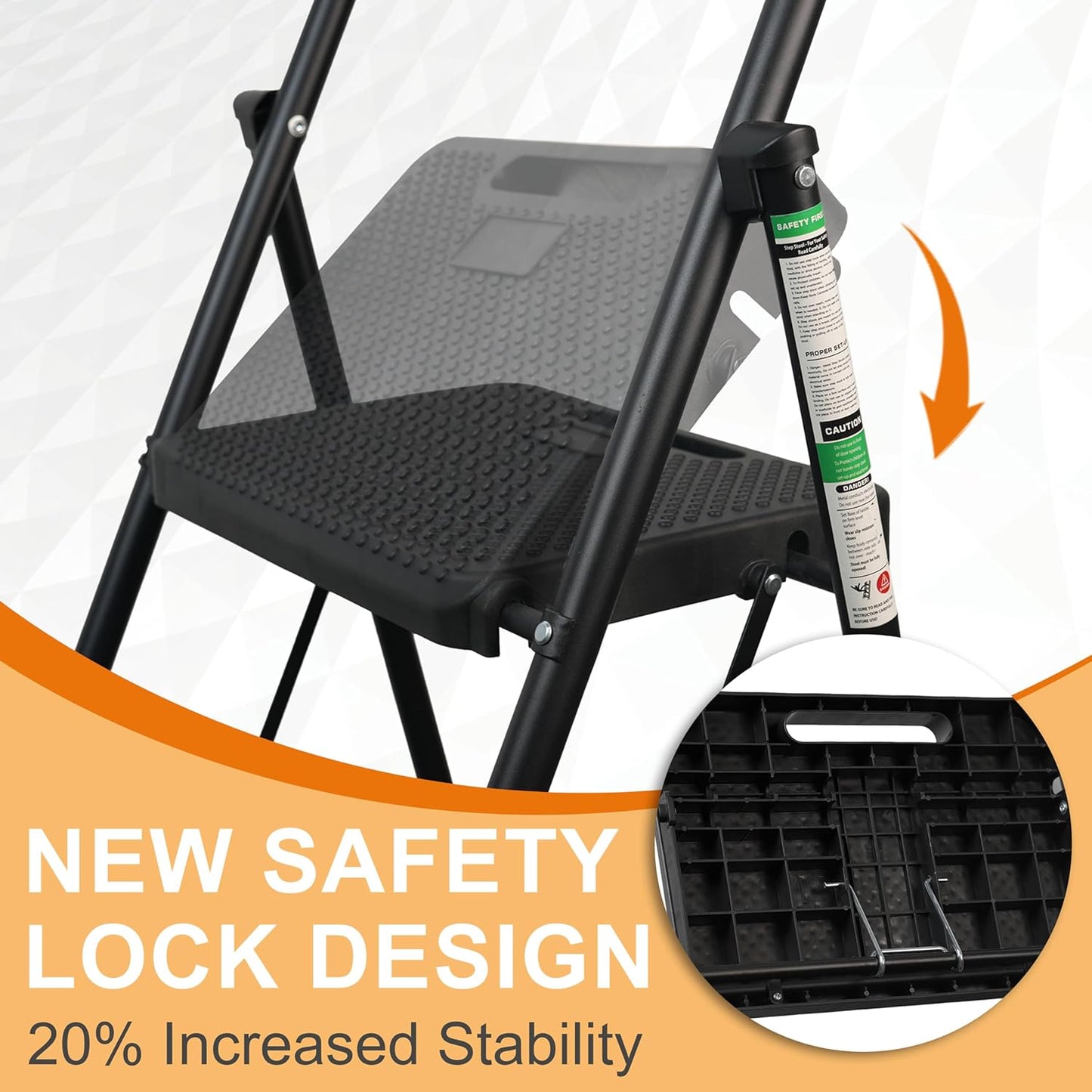 3 Step Ladder, Protable Steel Folding Stool with Wide Anti-Slip Pedal, 500lbs
