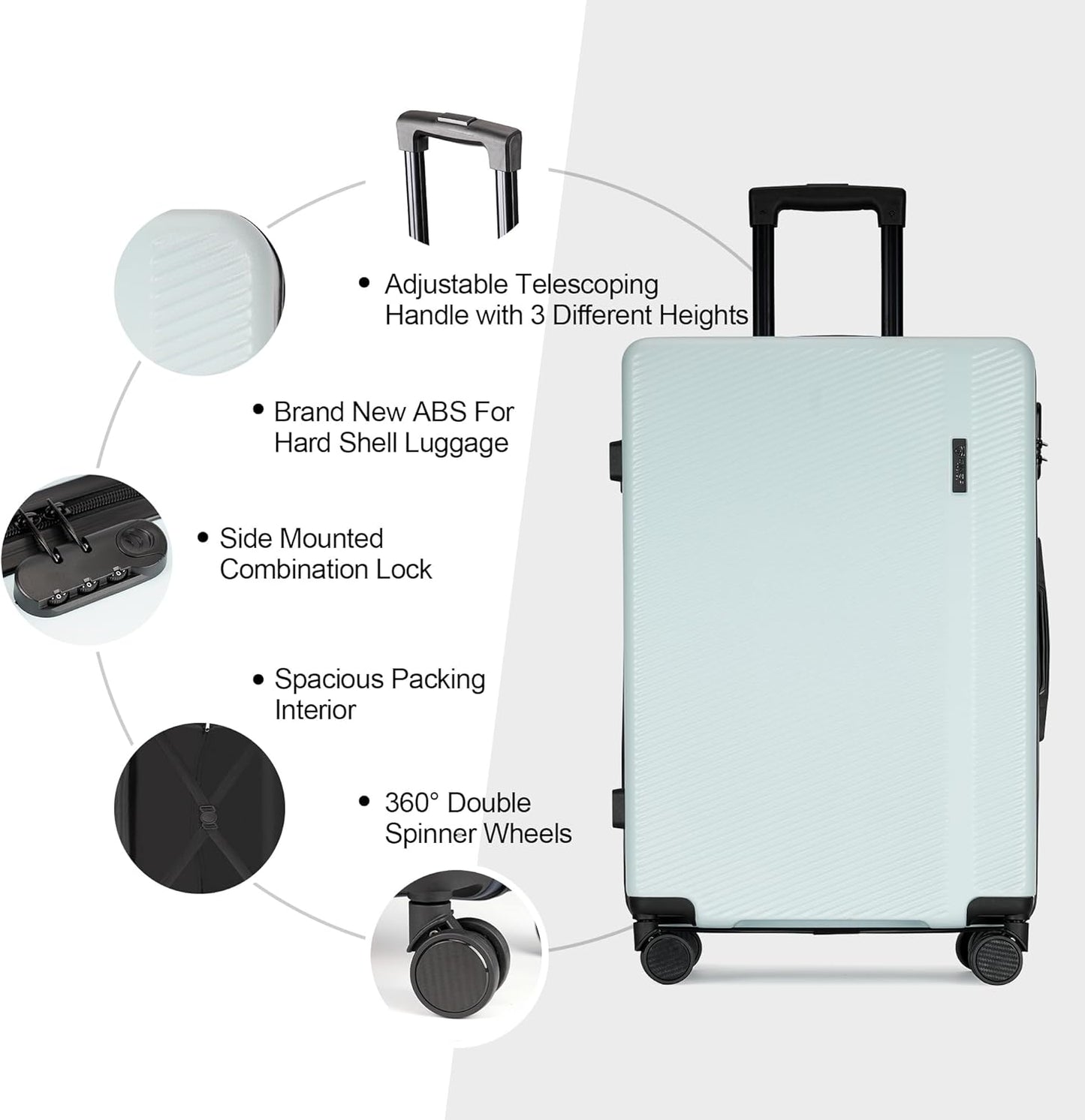 Luggage Sets 2 Piece,Hardshell Luggage Sets with Spinner Wheels,Suitcases with Wheels,Light Blue, OD-Z2020