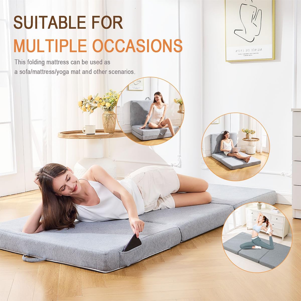 Trifold Mattress Queen,4 Inch Foldable Mattress Queen,Folding Mattress Queen