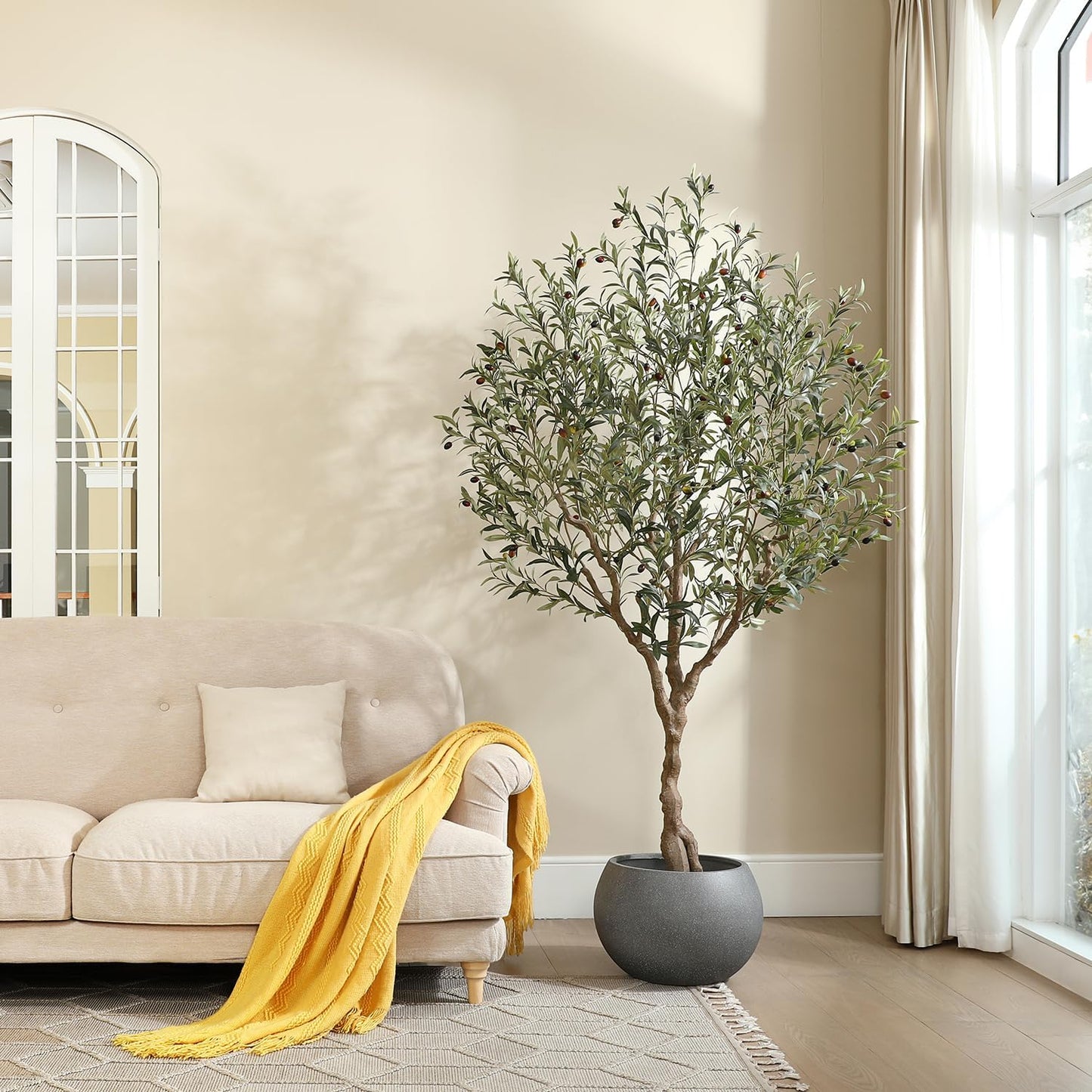 LOMANTO Olive Trees Artificial Indoor, 7Ft Artificial Olive Plants