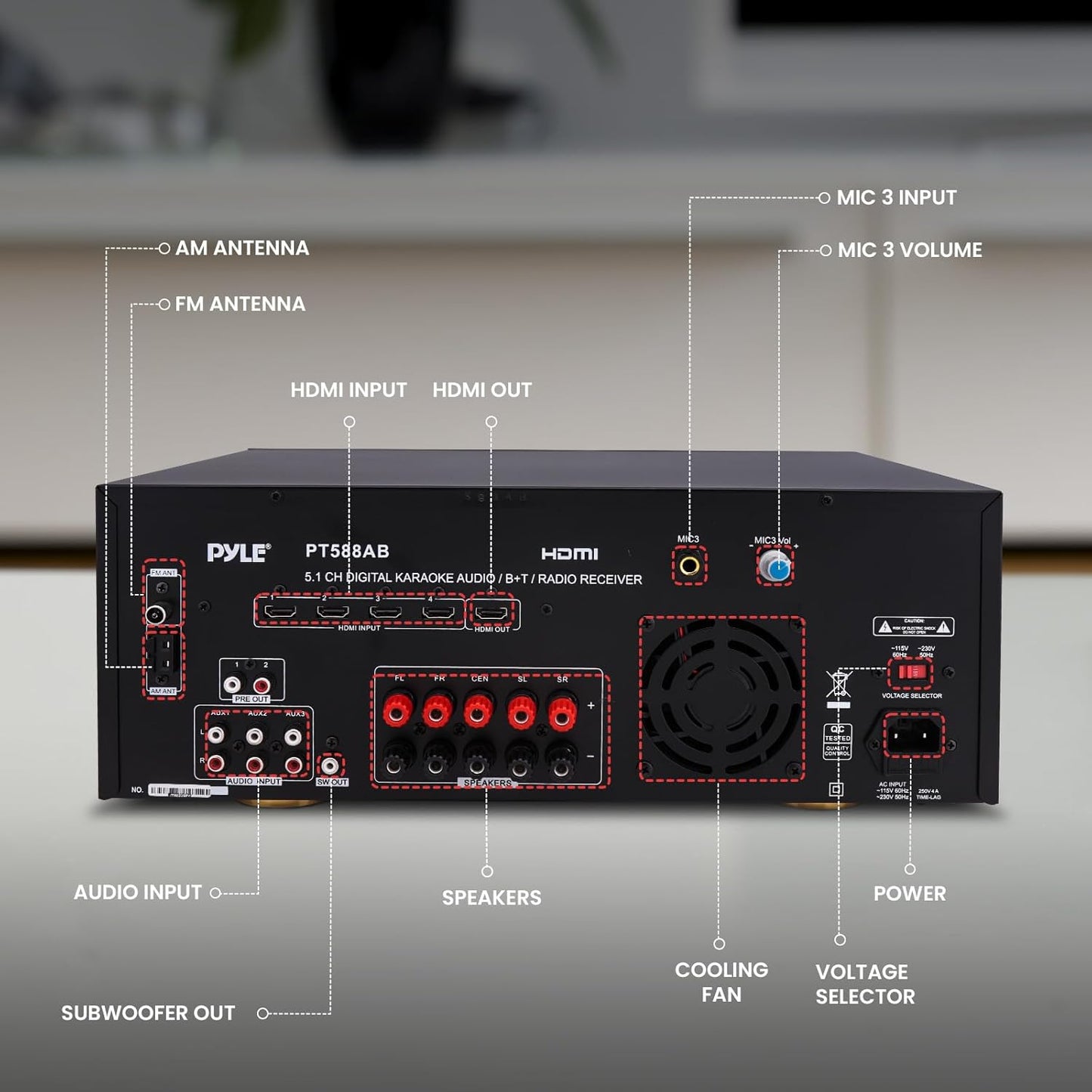 Pyle Wireless Bluetooth Power Amplifier System-420W 5.1 Channel Home Theater Surround Sound Audio Stereo Receiver Box w/RCA,AUX,Mic w/Echo,Remote