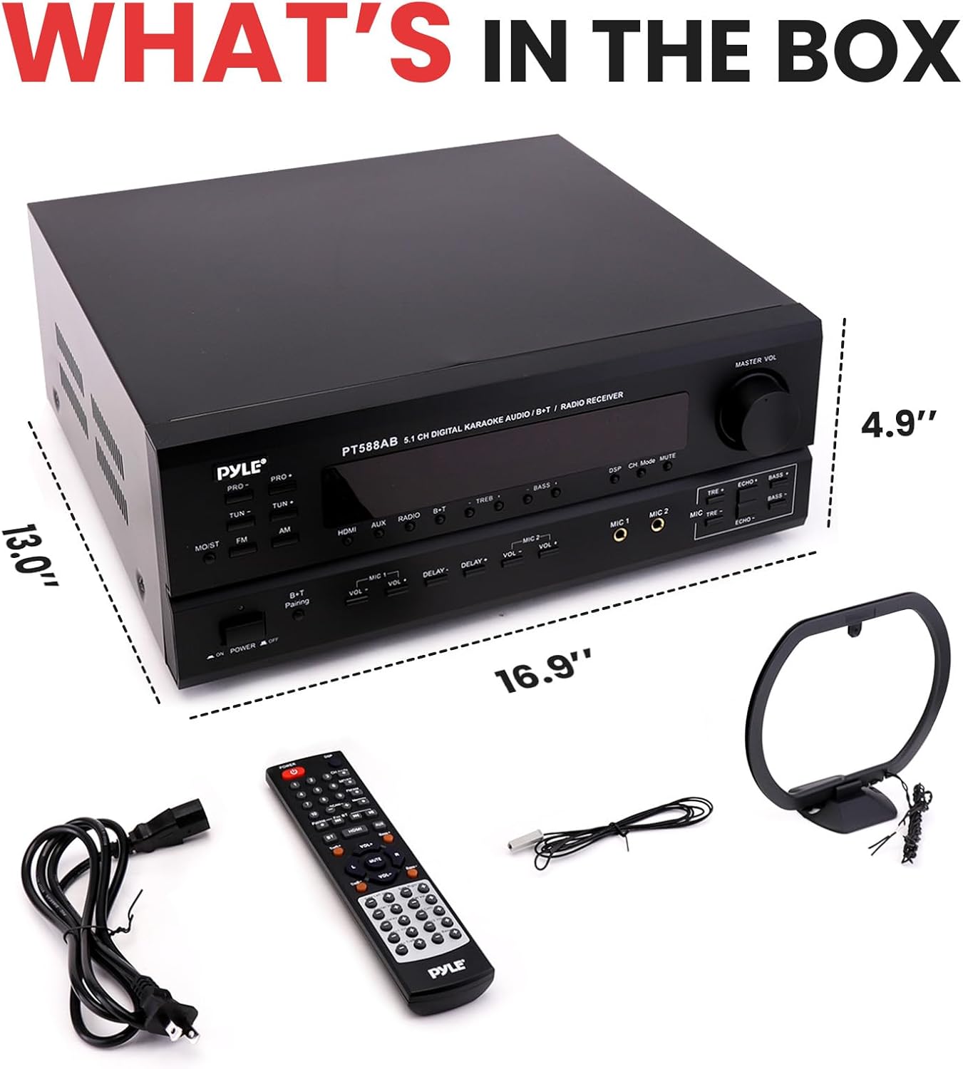 Pyle Wireless Bluetooth Power Amplifier System-420W 5.1 Channel Home Theater Surround Sound Audio Stereo Receiver Box w/RCA,AUX,Mic w/Echo,Remote