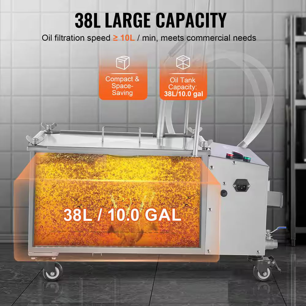 Mobile Fryer Filter 38L ( 33 qt )Oil Tank Capacity Oil Filtration System with 10 L/min Oil Filtration Speed