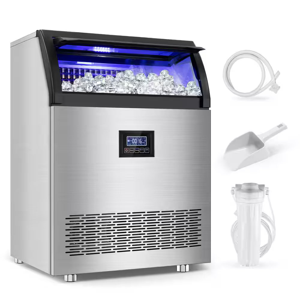 19.5 in. 360 lb/24h Half Size Cube Commercial Freestanding Ice Maker In Stainless Steel