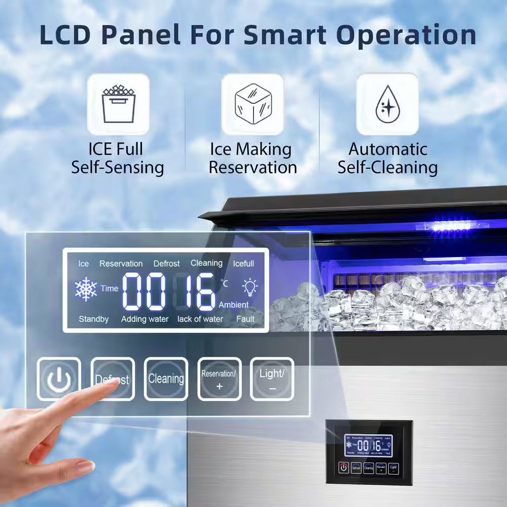 19.5 in. 360 lb/24h Half Size Cube Commercial Freestanding Ice Maker In Stainless Steel