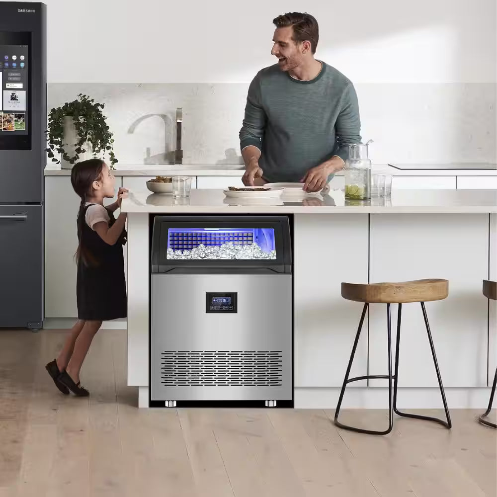 19.5 in. 360 lb/24h Half Size Cube Commercial Freestanding Ice Maker In Stainless Steel