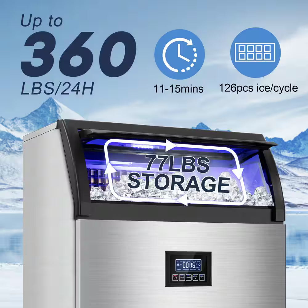 19.5 in. 360 lb/24h Half Size Cube Commercial Freestanding Ice Maker In Stainless Steel