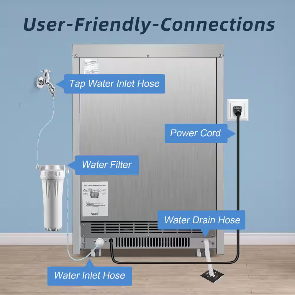 19.5 in. 360 lb/24h Half Size Cube Commercial Freestanding Ice Maker In Stainless Steel