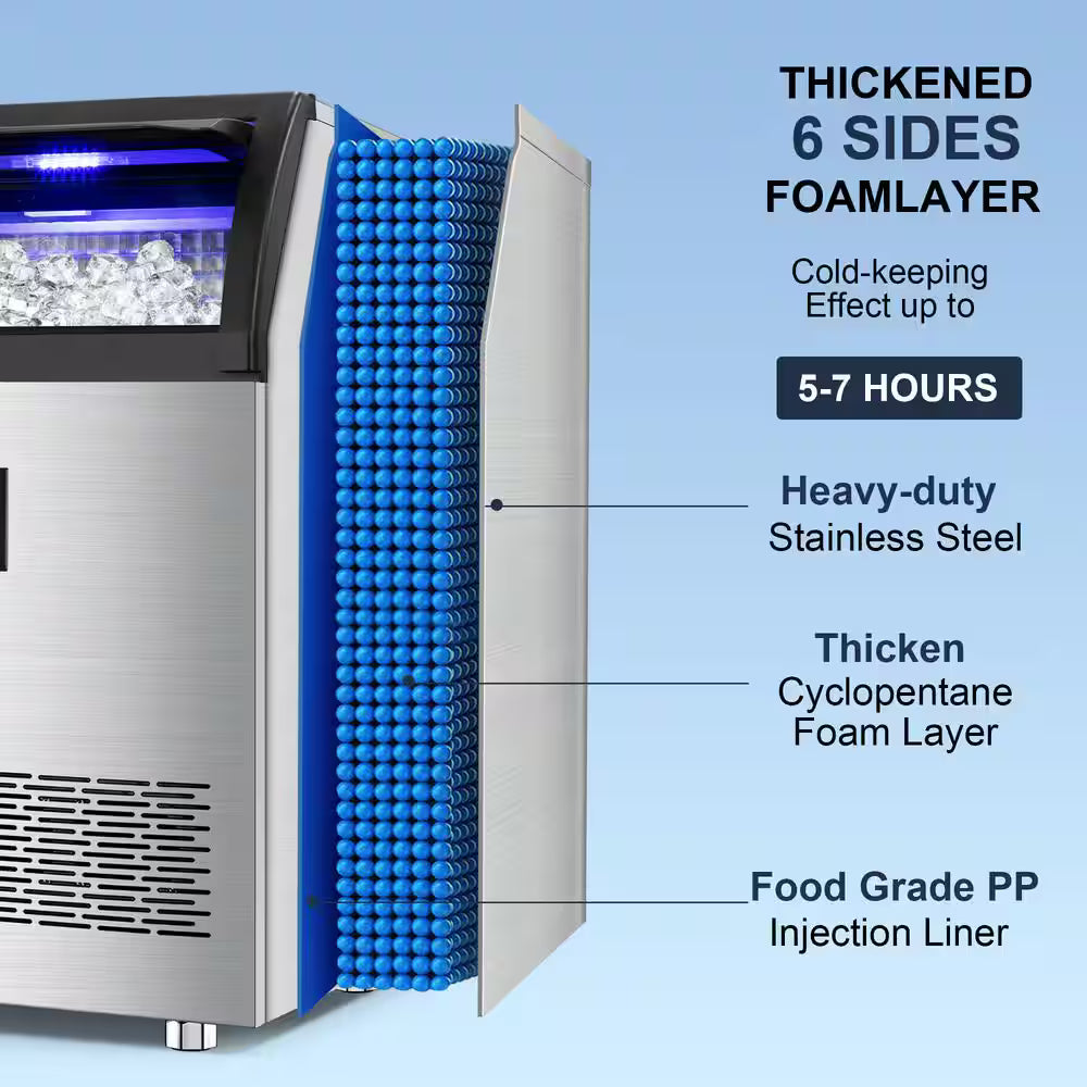 19.5 in. 360 lb/24h Half Size Cube Commercial Freestanding Ice Maker In Stainless Steel