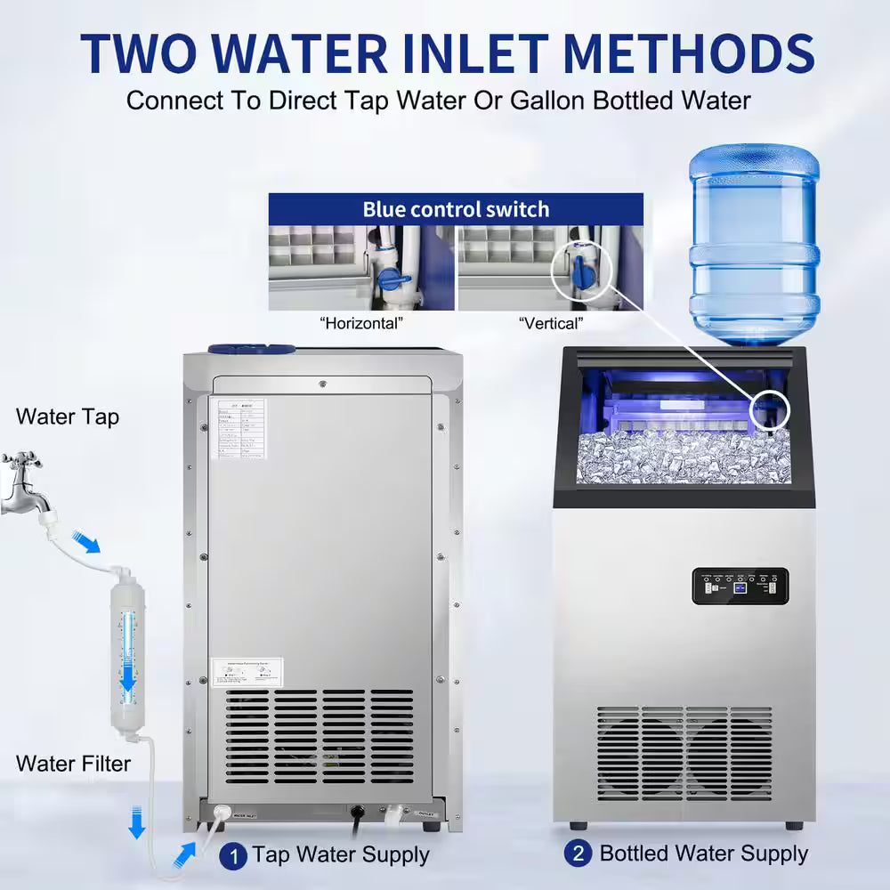 14.2in.Commercial Ice Maker 120 lb./24 H Stainless Steel Freestanding Ice Maker Machine with Full Cube Production