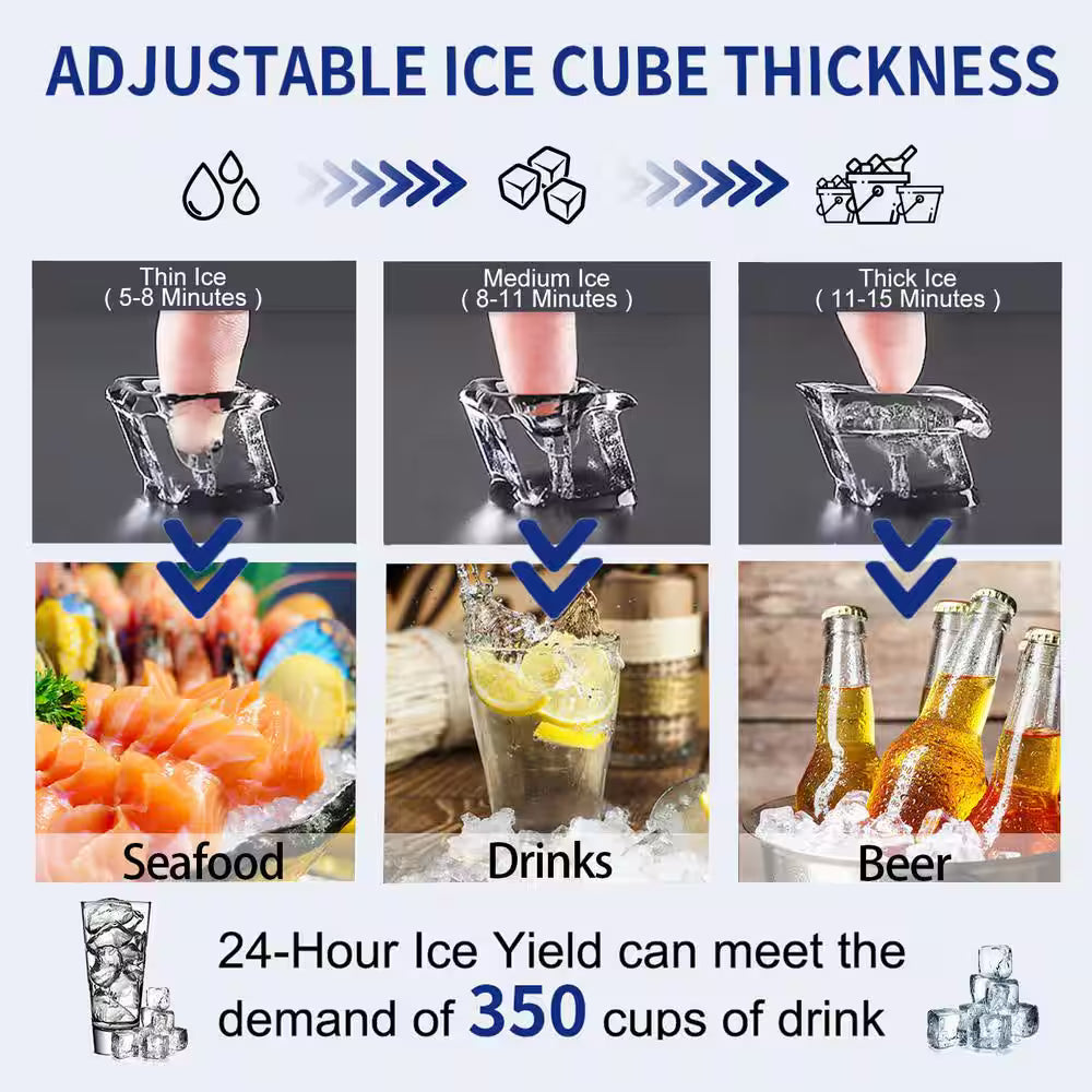14.2in.Commercial Ice Maker 120 lb./24 H Stainless Steel Freestanding Ice Maker Machine with Full Cube Production