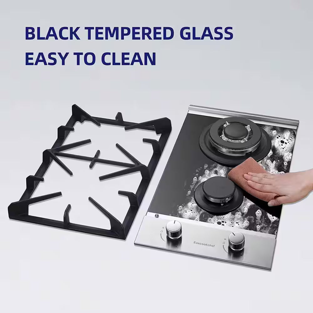 Profile 12 in. 2 Burners Recessed Gas Cook top in Stainless Steel with Melt-proof metal knobs