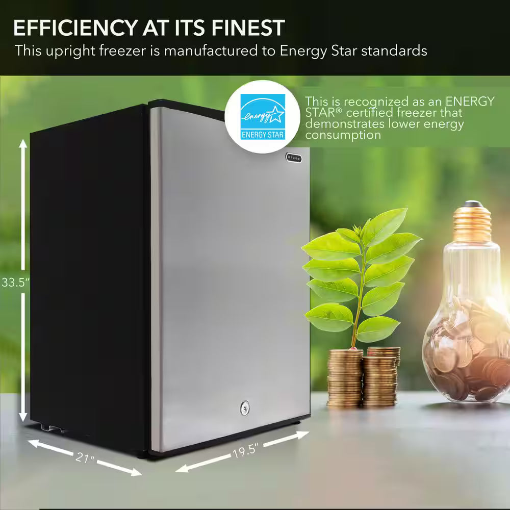 3.0 cu. Ft. Upright Freezer Mini Freezer with lock Reversible Door in Stainless Steel Energy Star