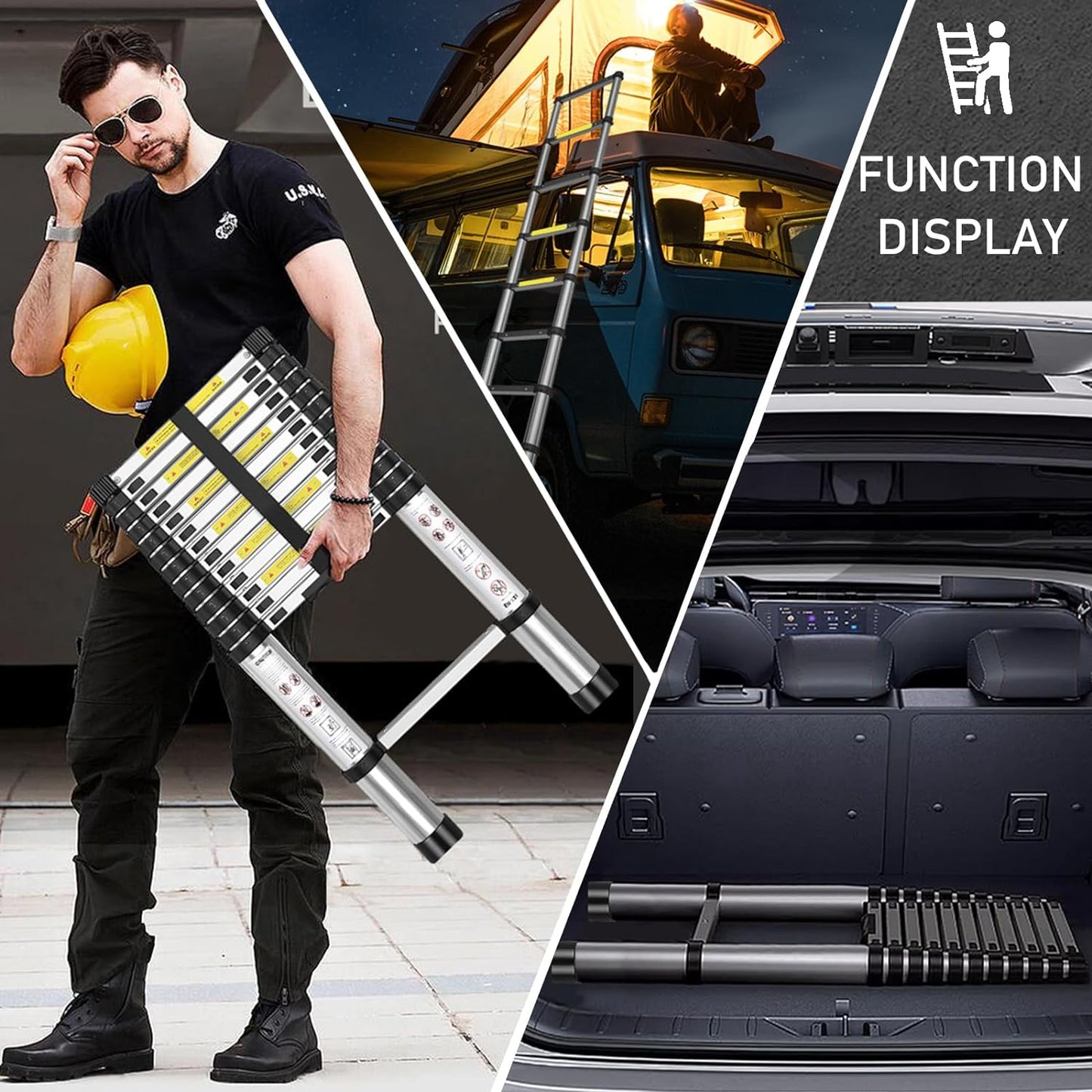 Telescoping Ladder 9.5 FT - Aluminum Telescopic Ladder with Non-Slip Feet