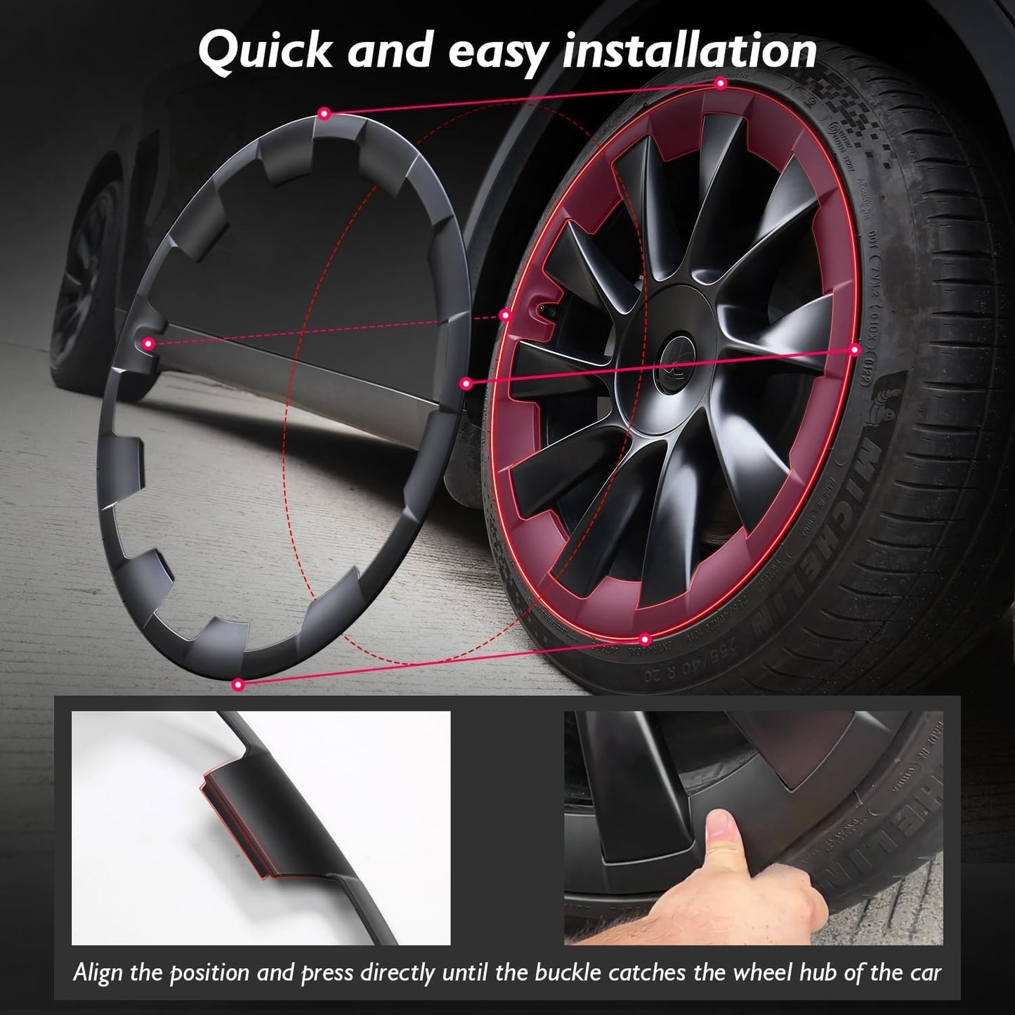 Rim Protector for Tesla Model Y 20 Inches Induction Wheels Integrated ABS Rim Hubcaps Cover Protection Accessories for Tesla Model Y Sturdy Wear-Resistant and Not Easy to Come-Off 4pcs
