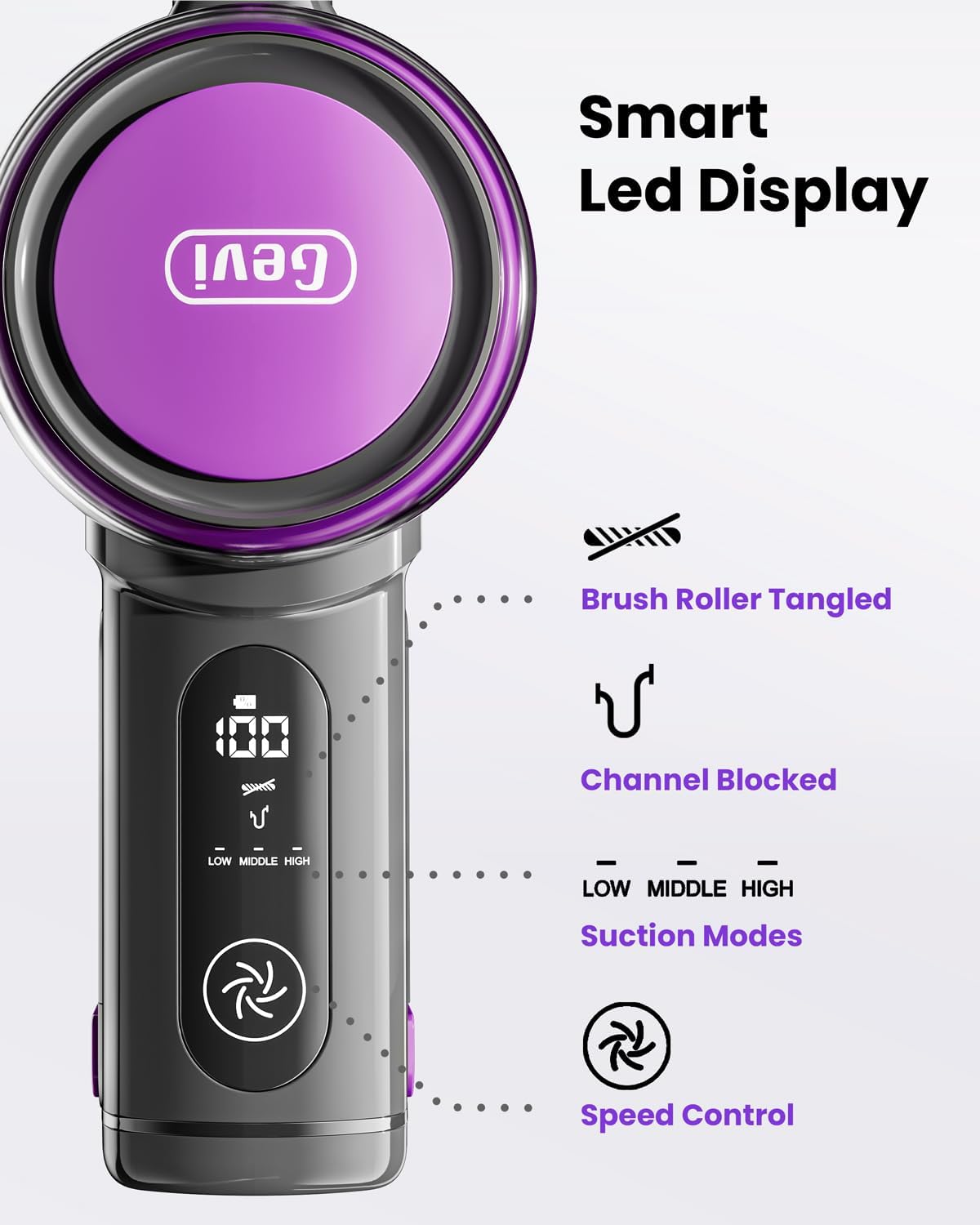 Gevi Cordless Vacuum Cleaners for Home, 400W 30KPA Stick Vacuum with Powerful Suction