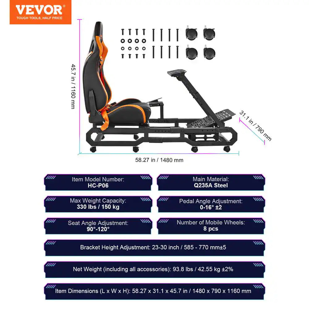 Racing Wheel Stand with Wheels for Logitech G923/G920/G29, Heavy Duty Steel Driving Simulator, Max Load 330 lbs.