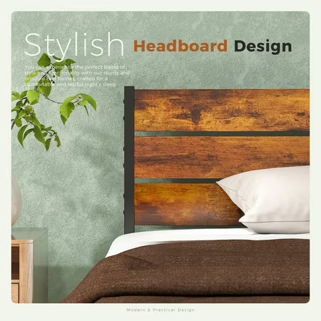 edx Twin Metal Bed Frame with Wood Headboard