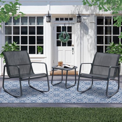Ainfox 3-Piece Steel Patio Rocking Set, Black