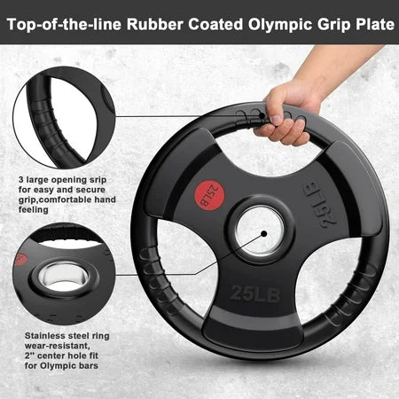 GIKPAL 50lbs Weight Plates — 2 Rubber Coated