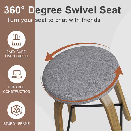 AENKYO 30" Swivel Bar Stools, 2; Gray Fabric