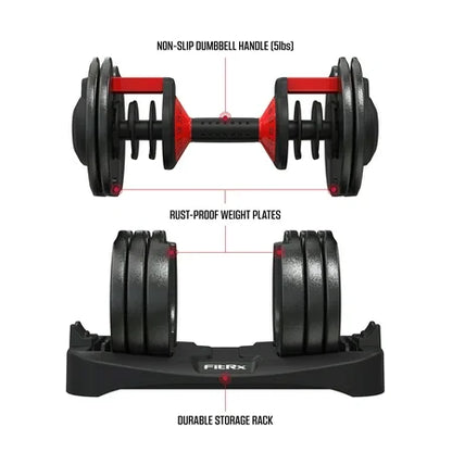 FitRx Adjustable Dumbbells, 52.5lb SmartBell Dumbbell Set with Quick-Select Weights for Home Gym