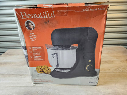 Beautiful 5.3 Qt Stand Mixer, Black Sesame with Flat Beater, Dough Hook, Balloon Whisk