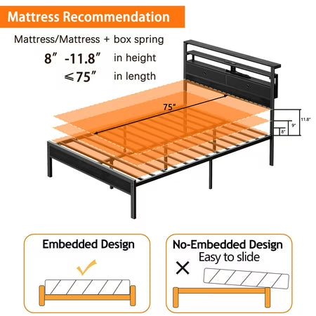 Dyzmo Full Size Bed Frame with Storage Headboard